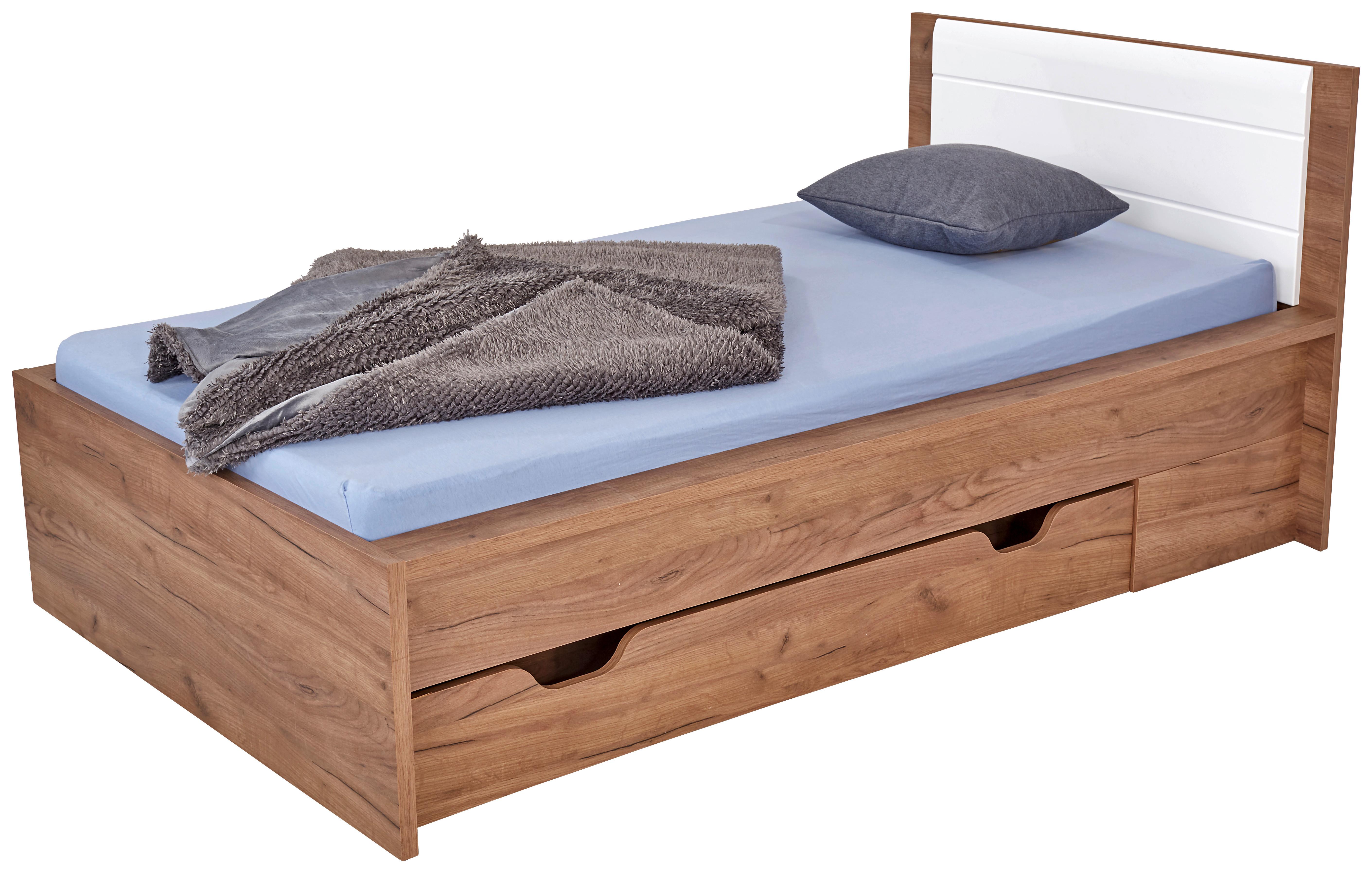 Postel S Úložným Prostorem Avensis New, 90x200 Cm - bílá/barvy dubu, Konvenční, dřevo/kompozitní dřevo (90/200cm) - Luca Bessoni