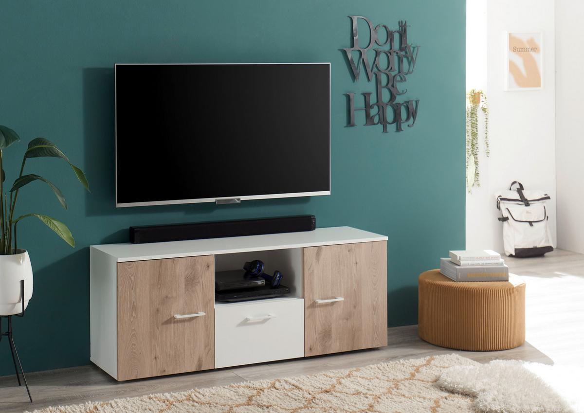 Tv-elem Alex - tölgyfa színű/fehér, Konventionell, faalapú anyag (135/54/37cm)