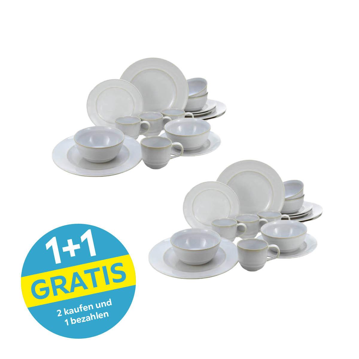 Kombiservice Keramik 4 Personen Geschirr Set Weiß - Weiß, Basics, Keramik - Creatable