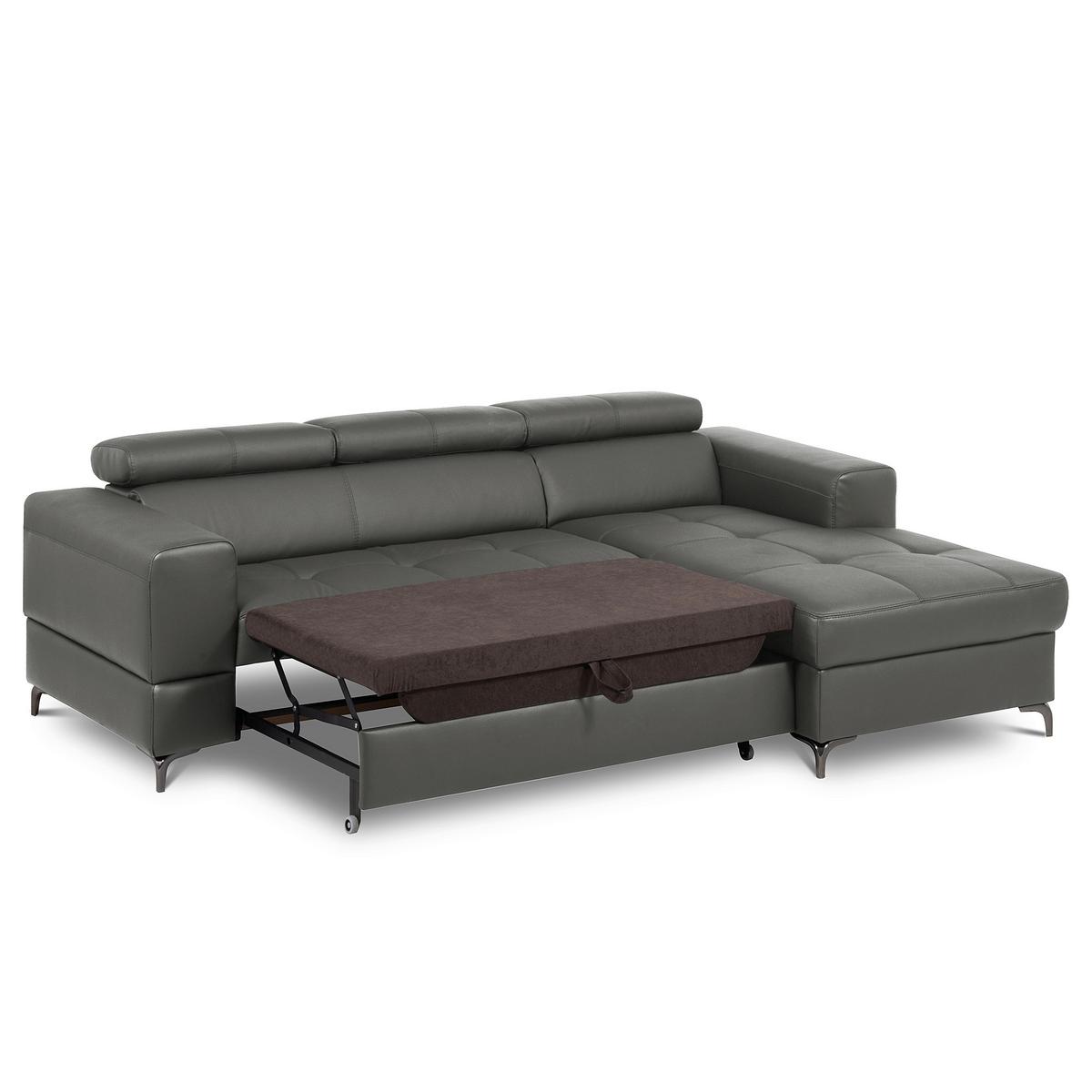 Ecksofa Torino Teilleder Anthrazit 247x173 - Anthrazit/Schwarz, Design, Leder/Textil (247/173cm) - Livetastic