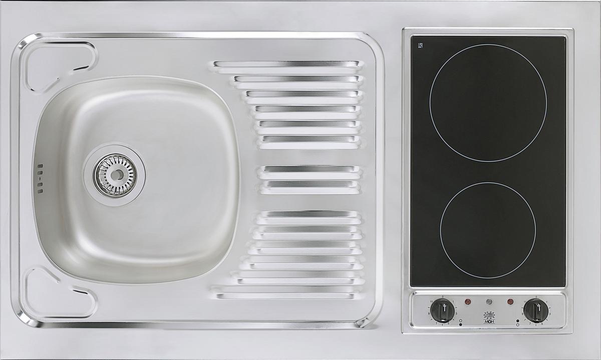 Miniküche mit Kühlschrank + Kochfeld 100 cm Anthrazit/Weiß - Edelstahlfarben/Anthrazit, KONVENTIONELL, Metall (100cm) - Respekta