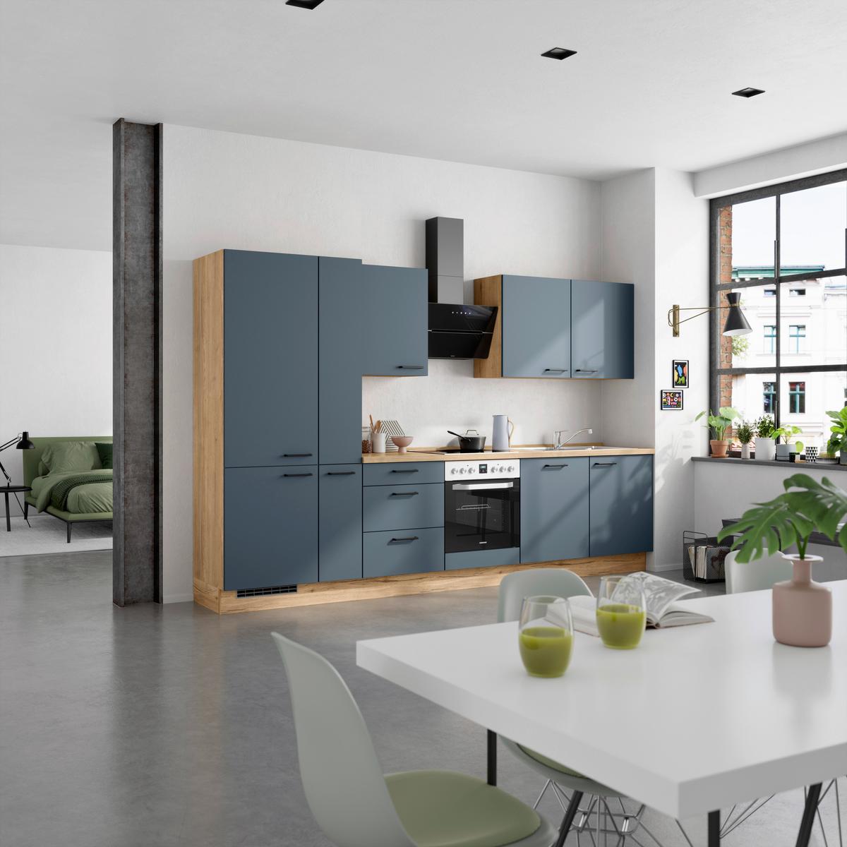 Küchenleerblock Easytouch High-Line, H11 Links - Blau/Eichefarben, MODERN, Holzwerkstoff (330cm) - Nobilia