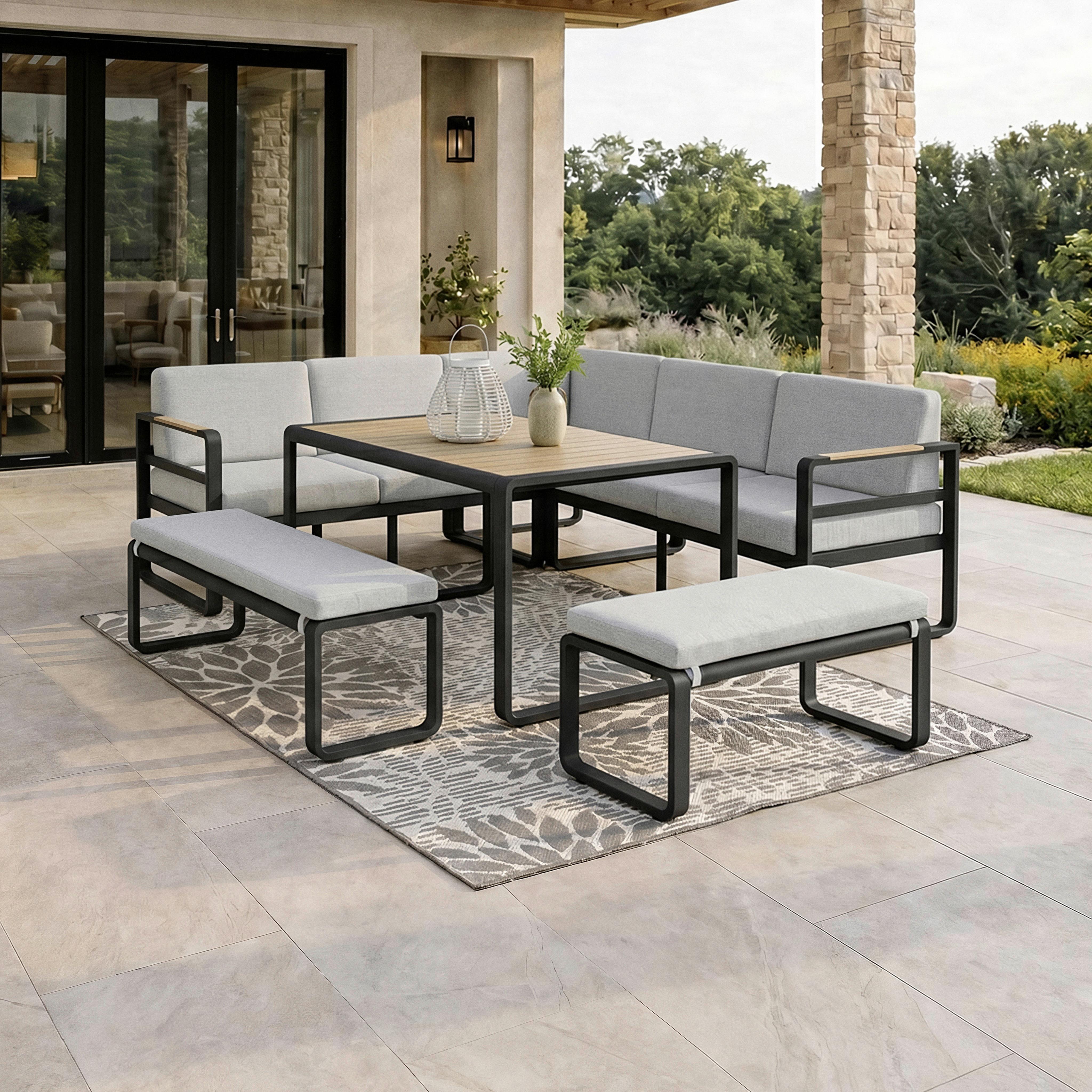 JÍDELNÍ TERASOVÁ SOUPRAVA ARUBA - černá/světle šedá, Moderní, kov/textil - Bessagi Garden