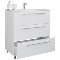 Waschbecken mit Unterschrank Schubo B: 80 cm Weiß - Alufarben/Weiß, MODERN, Keramik/Holzwerkstoff (80cm) - MID.YOU