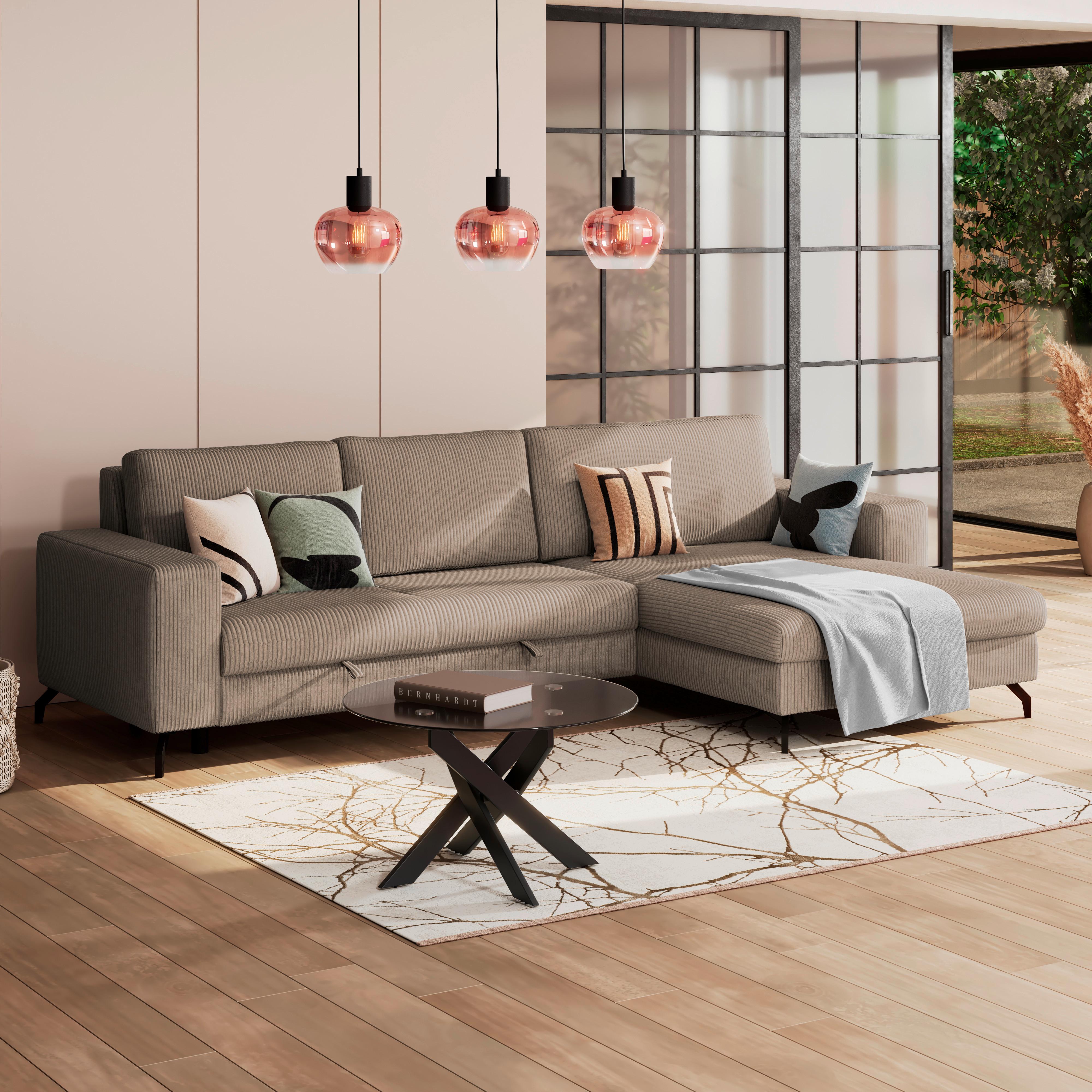 Ecksofa mit Bettkasten Cloud Beige Cord 290x178 cm - Beige, Trend, Textil (290/178cm)