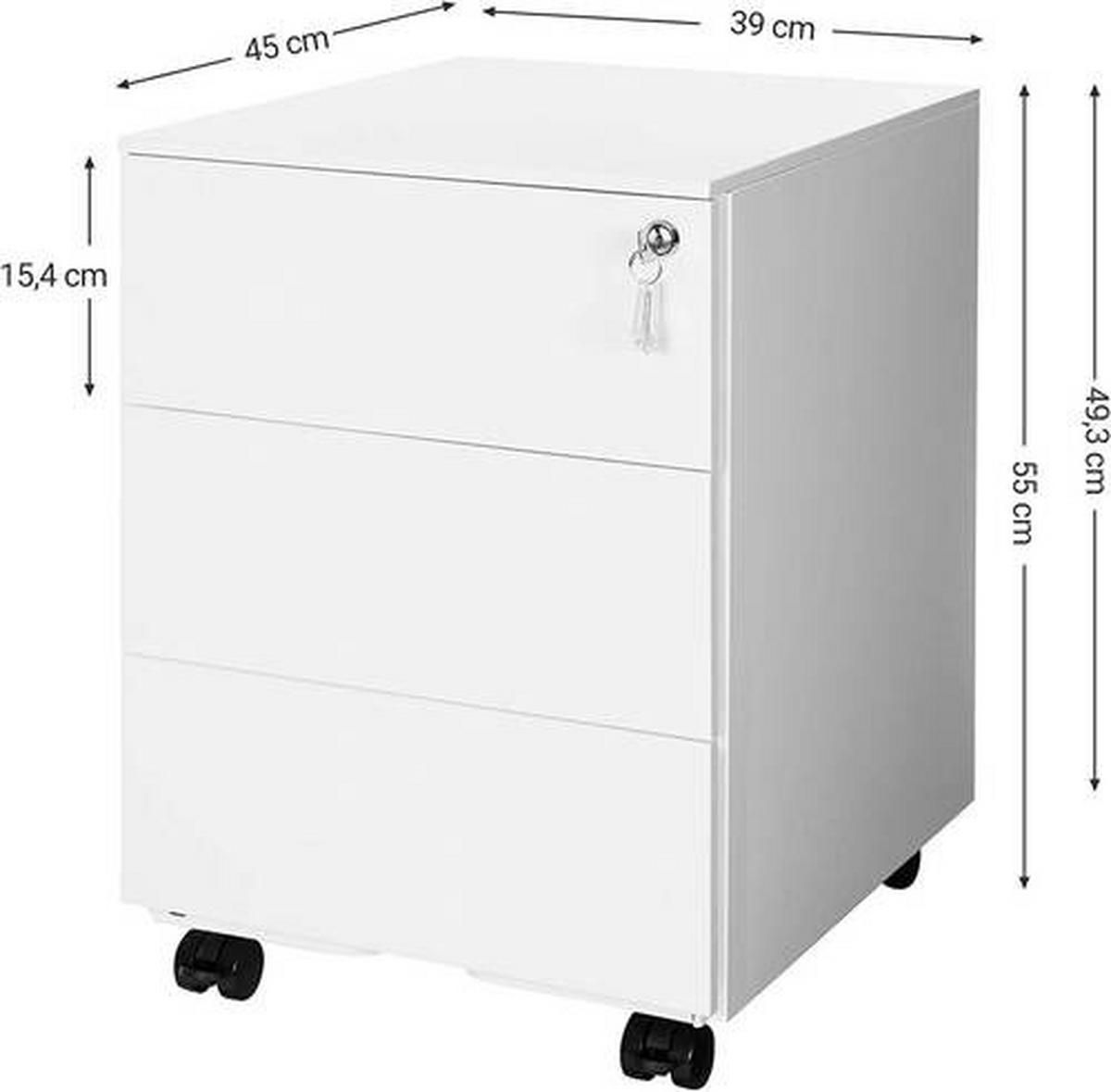 Rollcontainer Metall Weiß Abschließbar 39x55x45 cm - Weiß, Basics, Kunststoff/Metall (39/55/45cm) - Boxxx