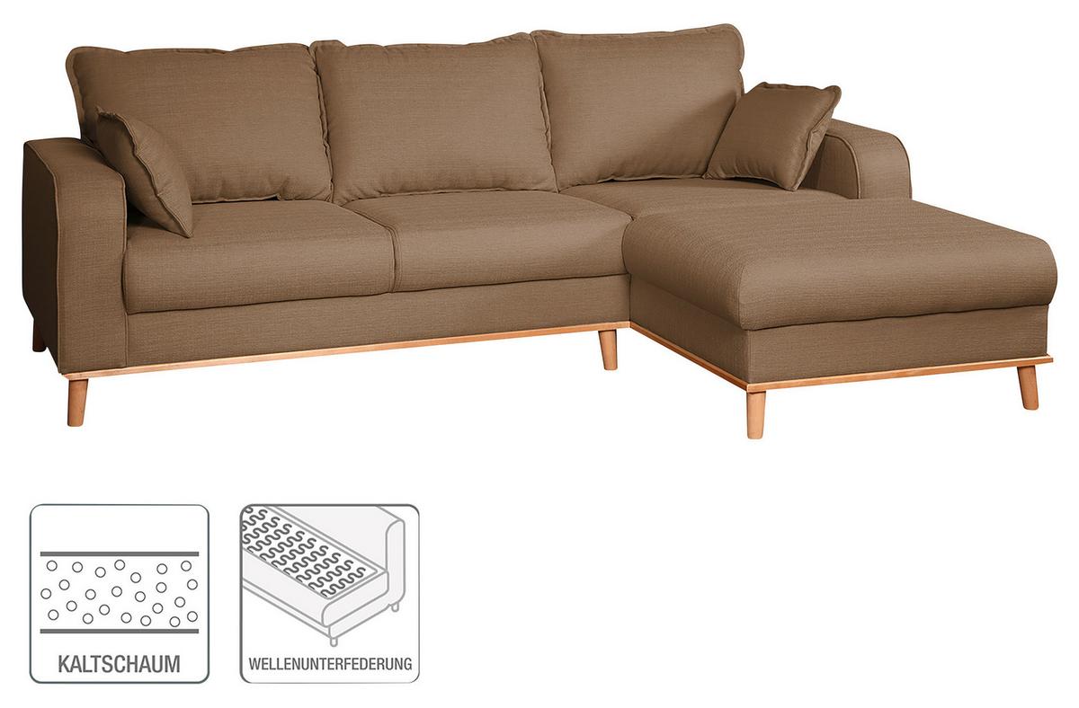 Ecksofa Beata Hellbraun S: 230x150 cm - Wengefarben/Hellbraun, Design, Textil (230/150cm) - Livetastic