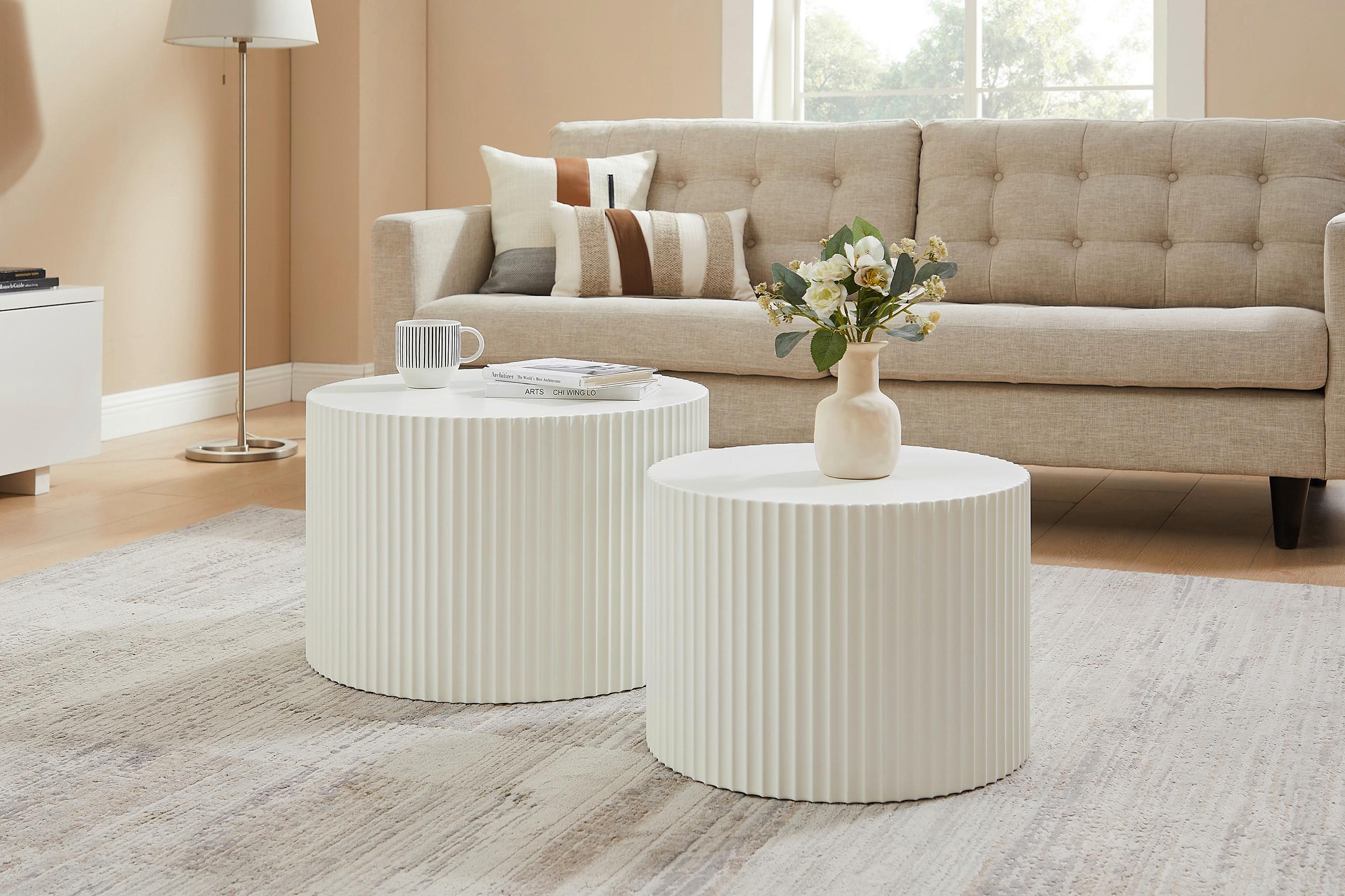 Couchtischset 2-Teilig Weiß - Weiß, Design, Holzwerkstoff (60-48/60-48/40-35cm) - Livetastic