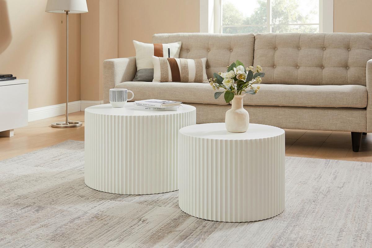 Couchtischset 2-Teilig Weiß - Weiß, Design, Holzwerkstoff (60-48/60-48/40-35cm) - Livetastic