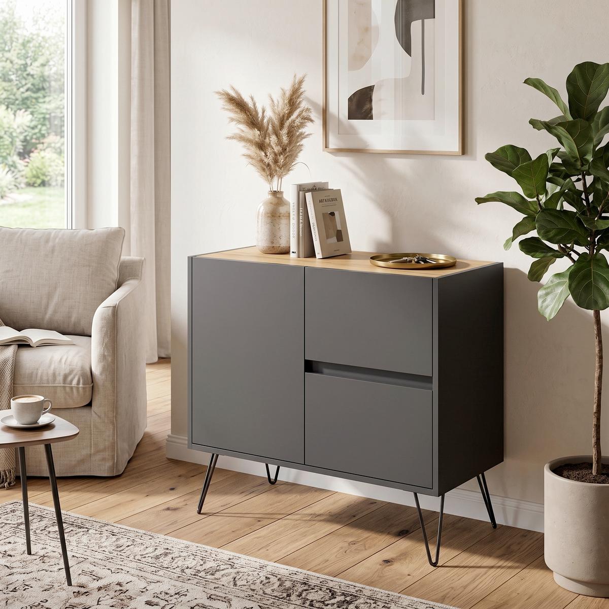 Sideboard Posseik Industrial Eichefarben/Graphit B: 79 cm - Eichefarben/Graphitfarben, Design, Holzwerkstoff (79/75,8/42cm) - MID.YOU