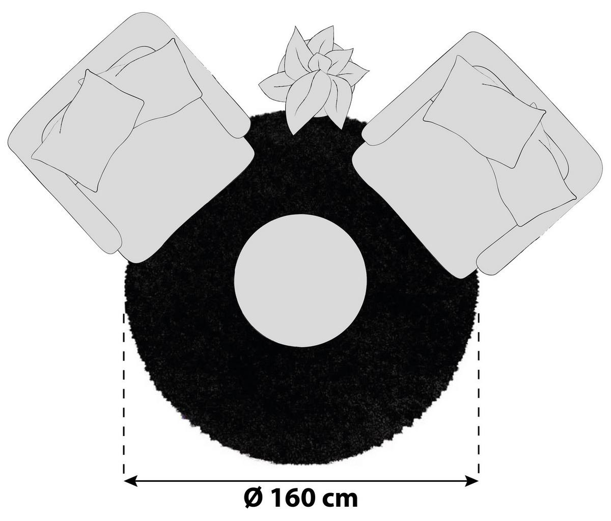 Hochflor Teppich Schwarz Naturfaser Sydney 160x160 cm - Schwarz, Basics, Textil (160cm)