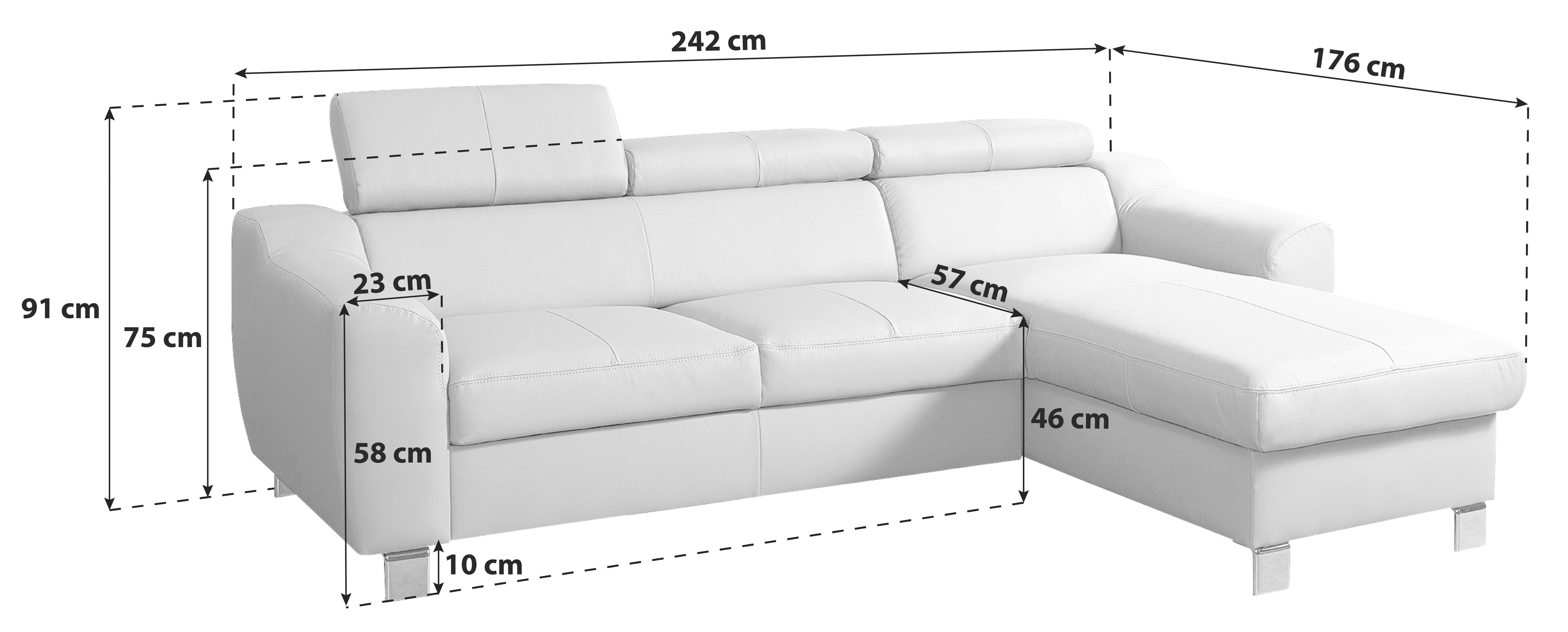 Ecksofa Aspen Lederlook Schwarz 242x176 Cm - Chromfarben/Schwarz, Design, Leder/Textil (242/176cm) - Livetastic