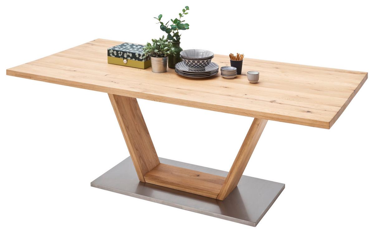 Esstisch Eiche Greta 160x90 Cm Eichefarben/edelstahlfarben - Edelstahlfarben/Eichefarben, Design, Holz/Holzwerkstoff (160/90/77cm) - Livetastic