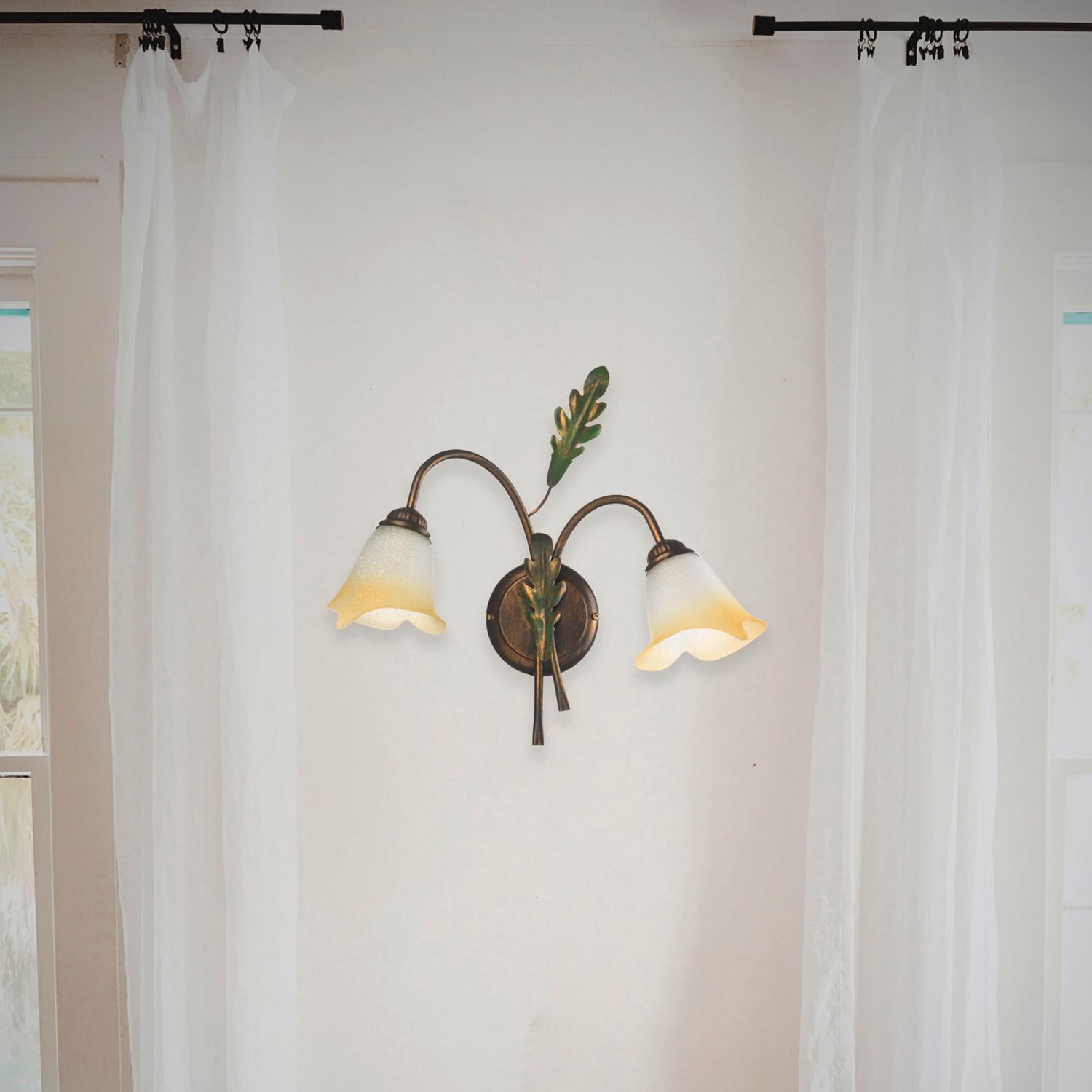 Wandleuchte 4470/Ap2 - Bronzefarben/Olivgrün, Natur, Glas/Metall (40/20/36cm)