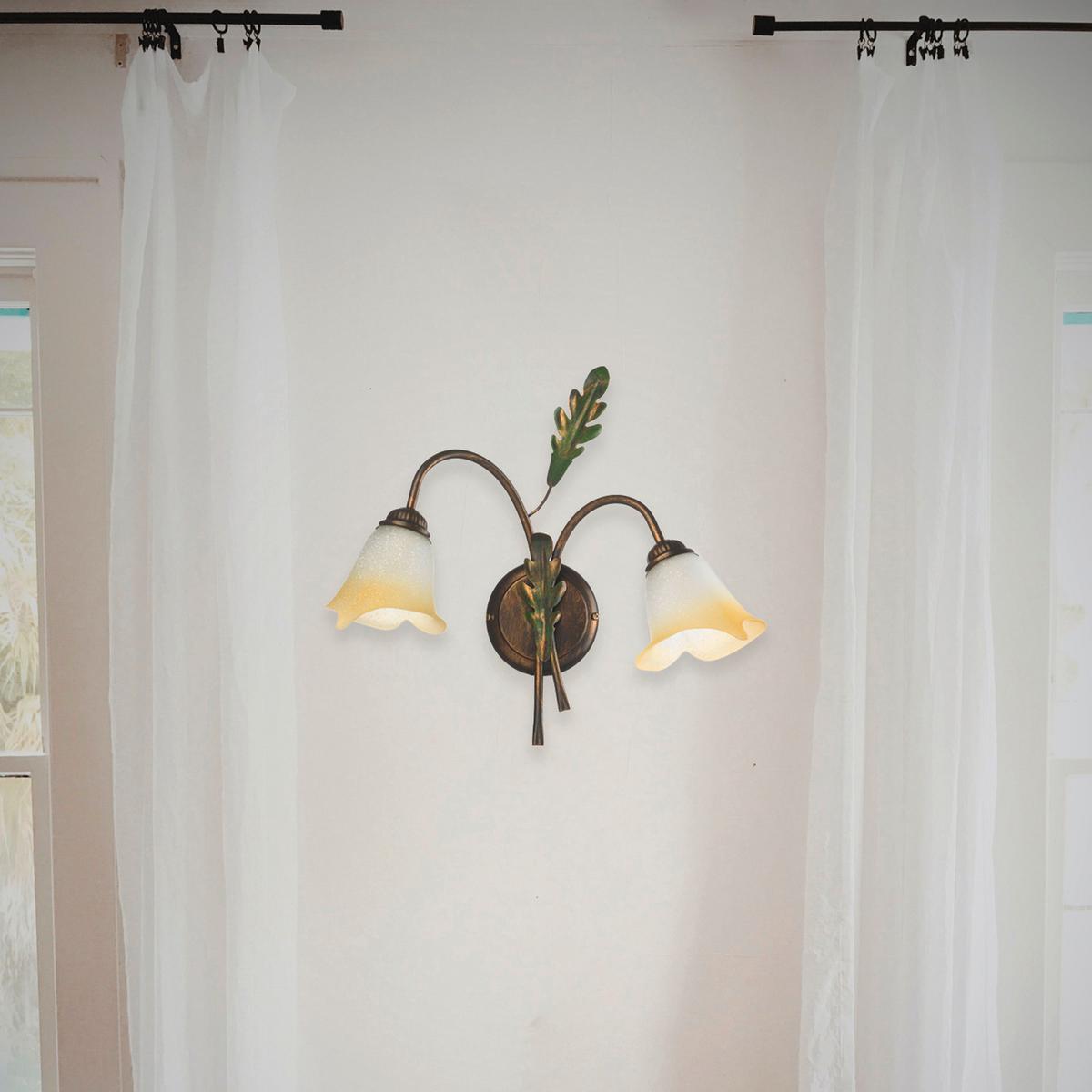 Wandleuchte 4470/Ap2 - Bronzefarben/Olivgrün, Natur, Glas/Metall (40/20/36cm)