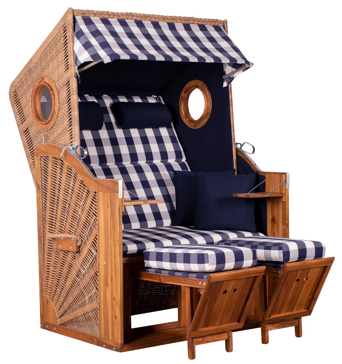 Strandkorb Ostsee Trendy Trend Halblieger 2-Sitzer, Walnut - Basics, Holz (120/80/155cm)