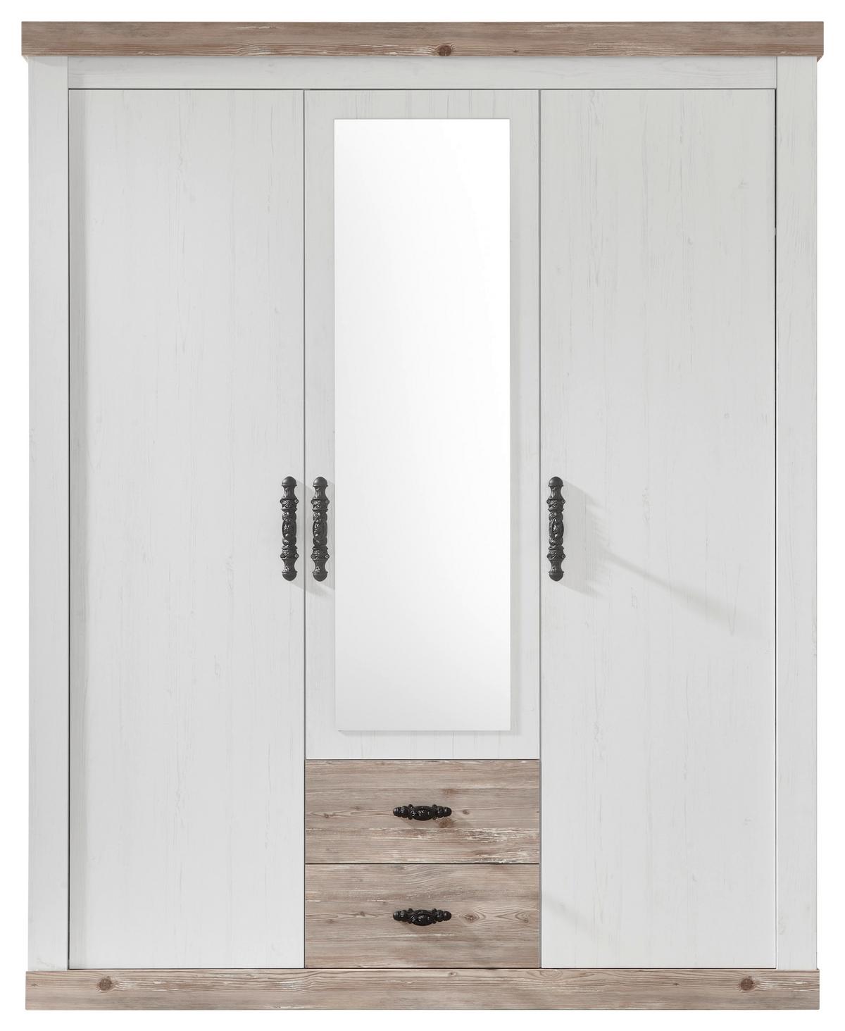 Kleiderschrank Florenz Pinie Weiß Dekor, B: 169cm - Hellbraun/Pinienfarben, Design, Holzwerkstoff (169/201/60cm) - MID.YOU