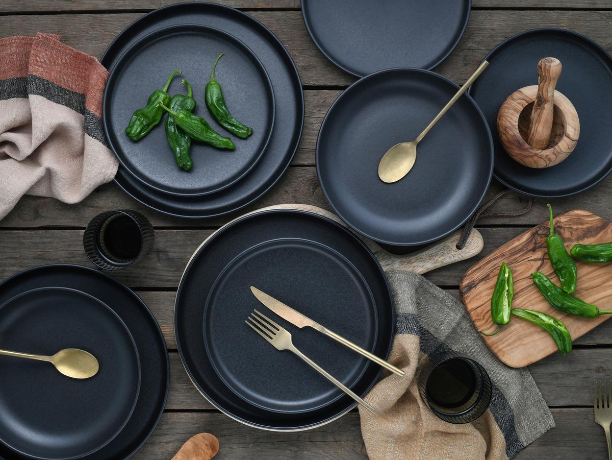 Tafelservice Uno Keramik 4Personen Geschirr Set Schwarz - Schwarz, Design, Keramik (36,5/36,5/34,5cm) - Creatable