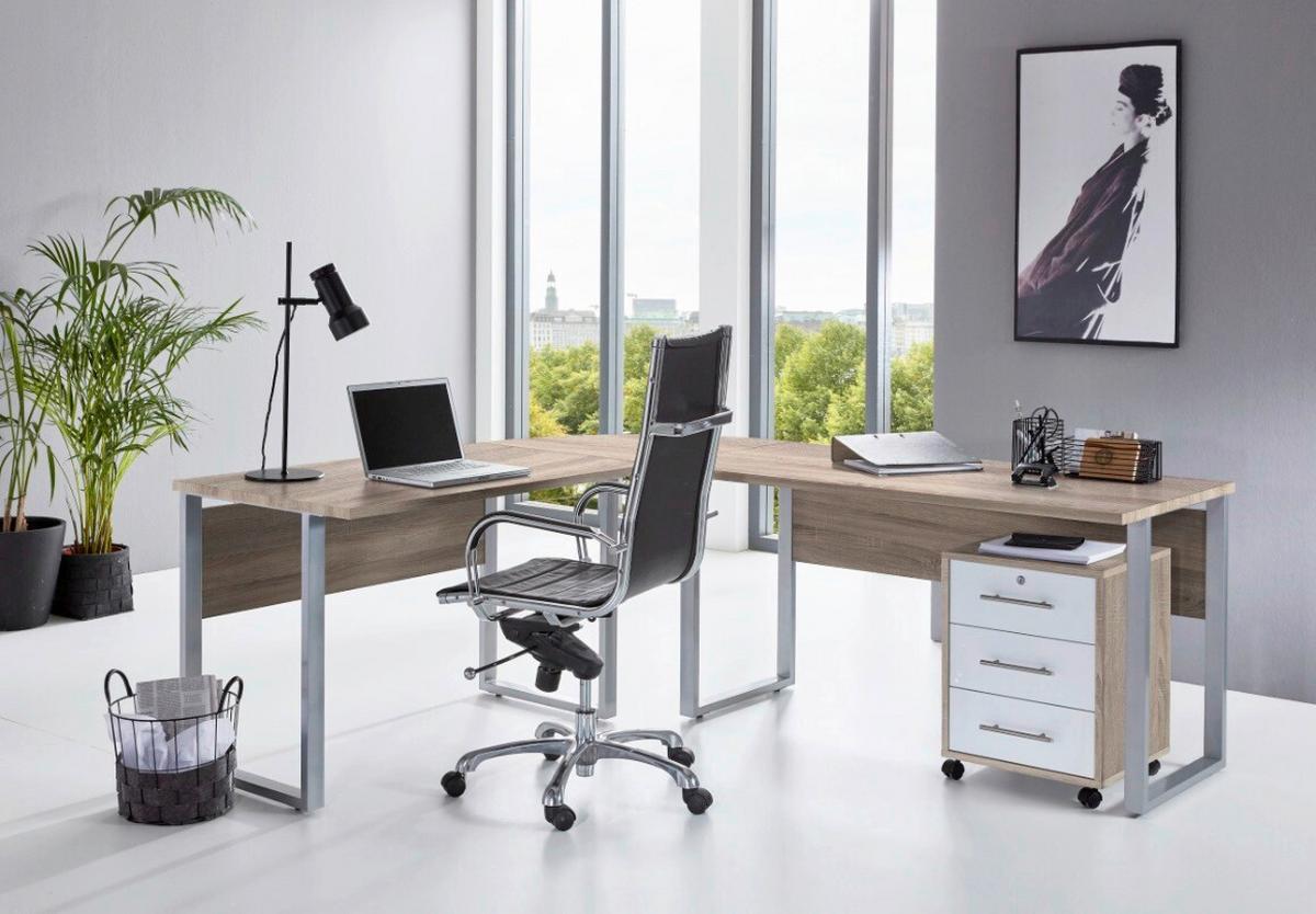 Rollcontainer Office Edition Eiche Dekor/weiß B: 44 Cm - Weiß Hochglanz/Sonoma Eiche, MODERN, Holzwerkstoff/Kunststoff (44/58/40cm) - MID.YOU