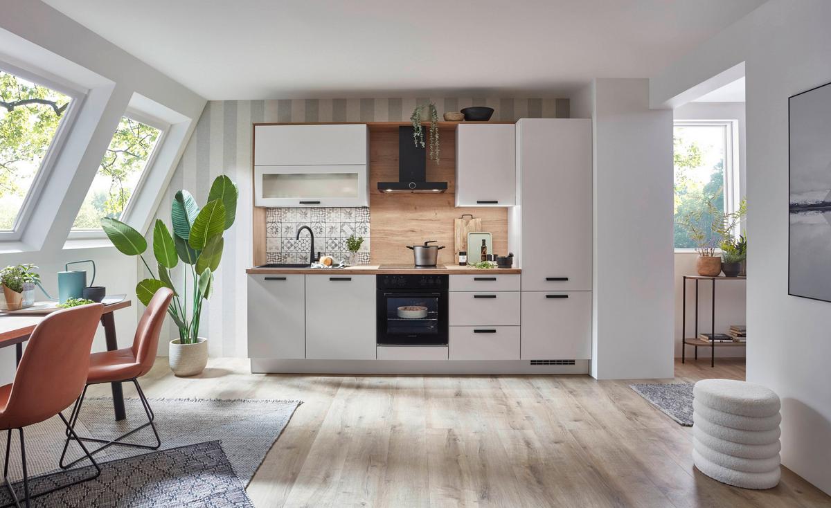 Küchenblock Sofia - Eichefarben/Magnolie, Design, Holzwerkstoff (293cm) - Vertico