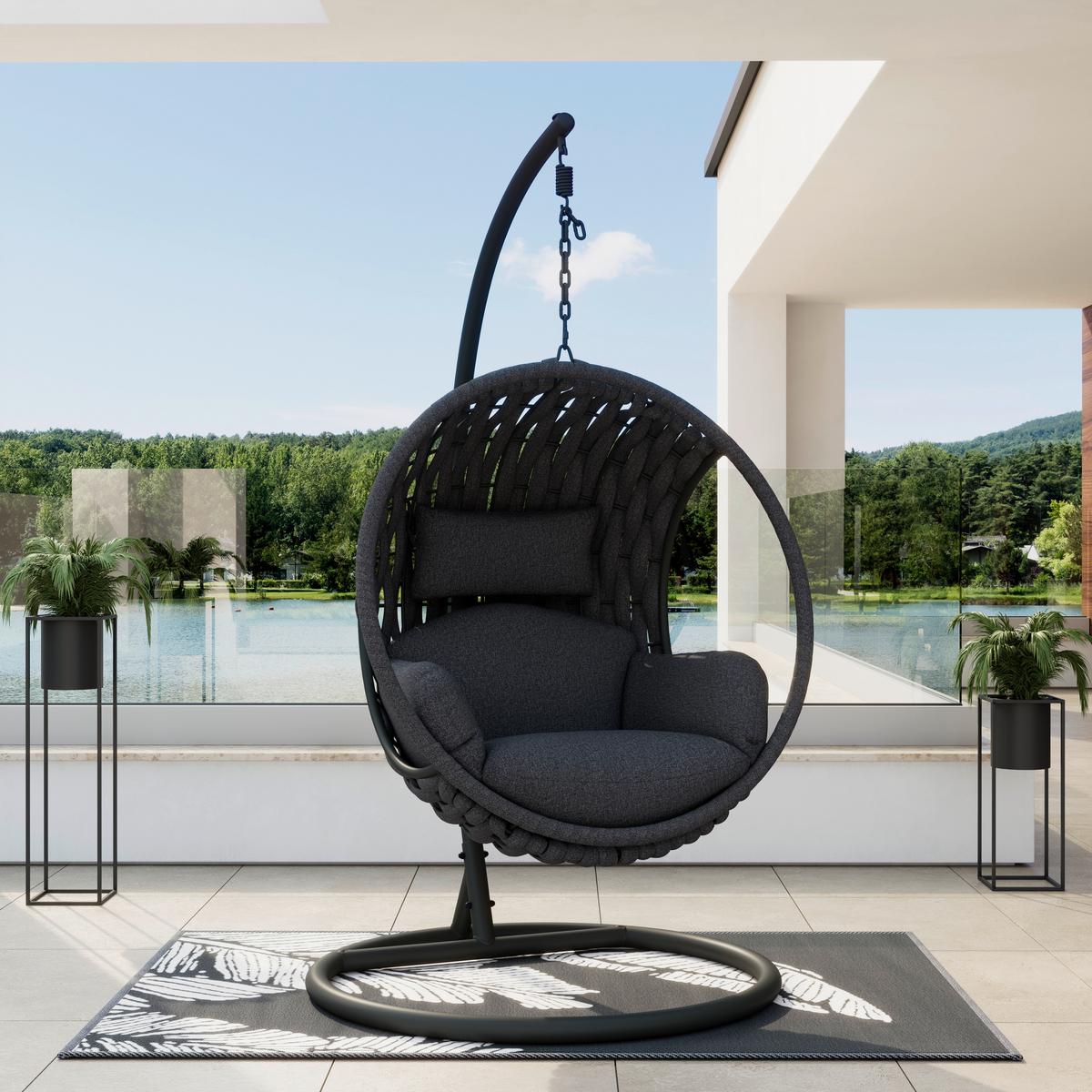 ZÁVESNÉ KRESLO MIRA - tmavosivá, Modern, kov/textil (107/196/120cm) - Bessagi Garden