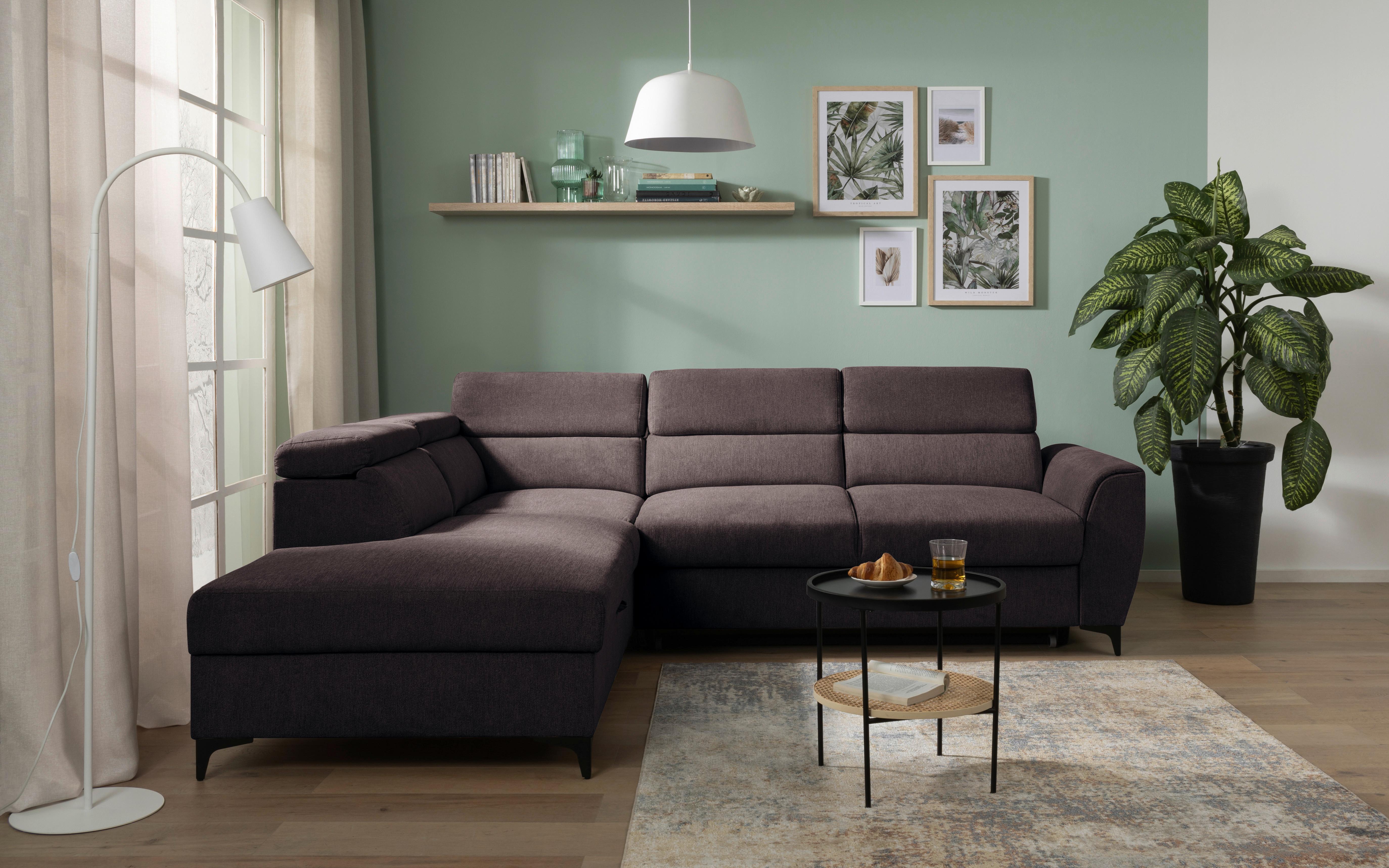 Ecksofa Lapis Dunkelbraun S: 217/255 Cm - Dunkelbraun/Schwarz, KONVENTIONELL, Textil (217/255cm) - MID.YOU