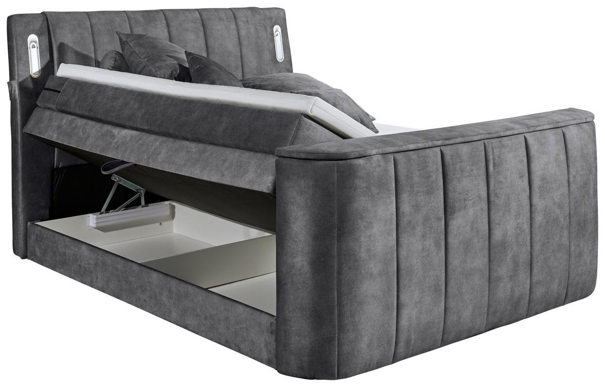 Boxspringbett Inkl. Topper 180x200 Cm Dallas - Anthrazit, MODERN, Holzwerkstoff/Textil (180/200cm) - MID.YOU