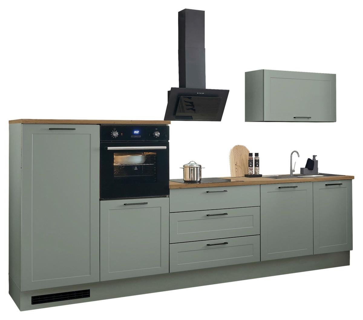 Küchenblock Marseille Grün/Eiche Dekor B: 320 cm - Eiche Artisan/Grün, Design, Holzwerkstoff (320cm) - MID.YOU