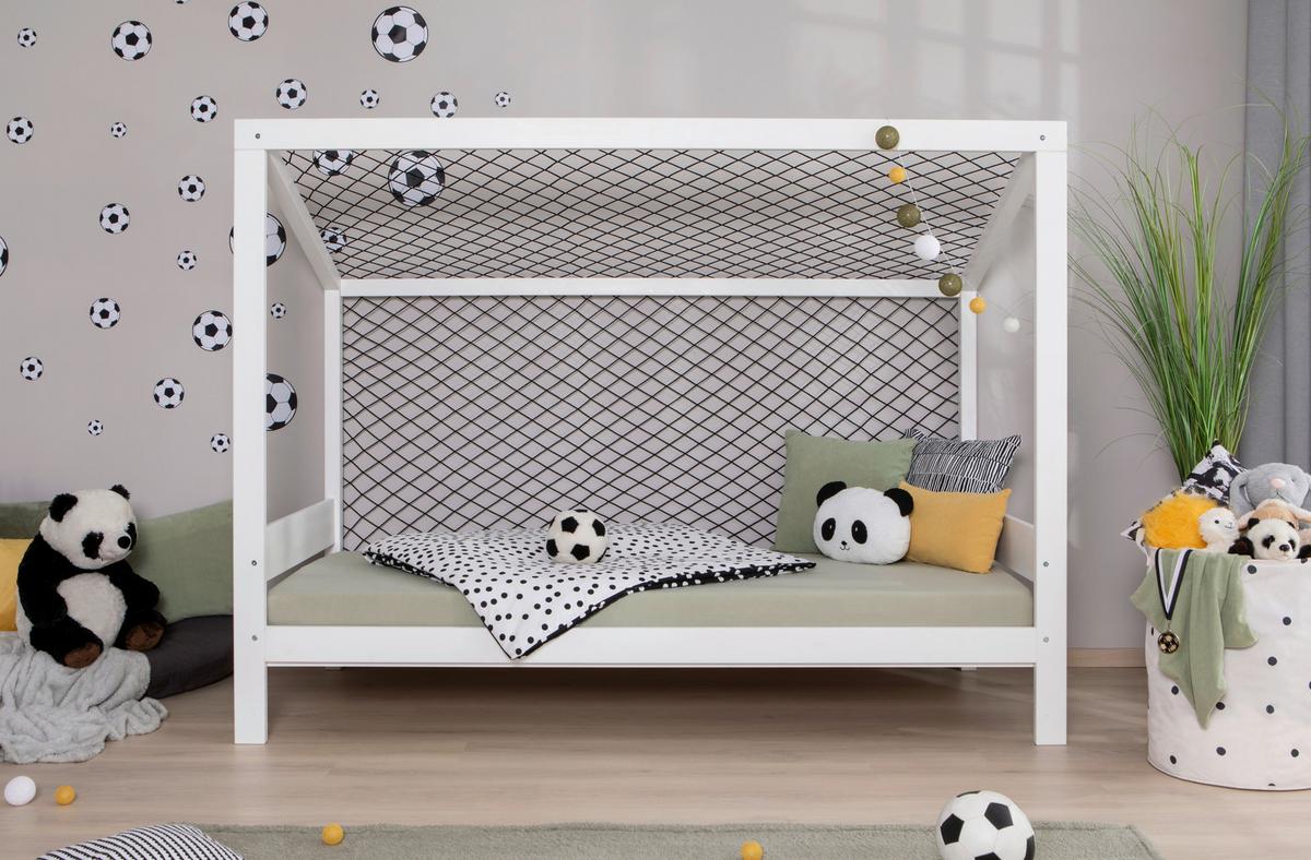 Bodenbett mit Matratze 90x200 cm Weiß - Weiß/Naturfarben, MODERN, Holz/Textil (90/200cm) - MID.YOU