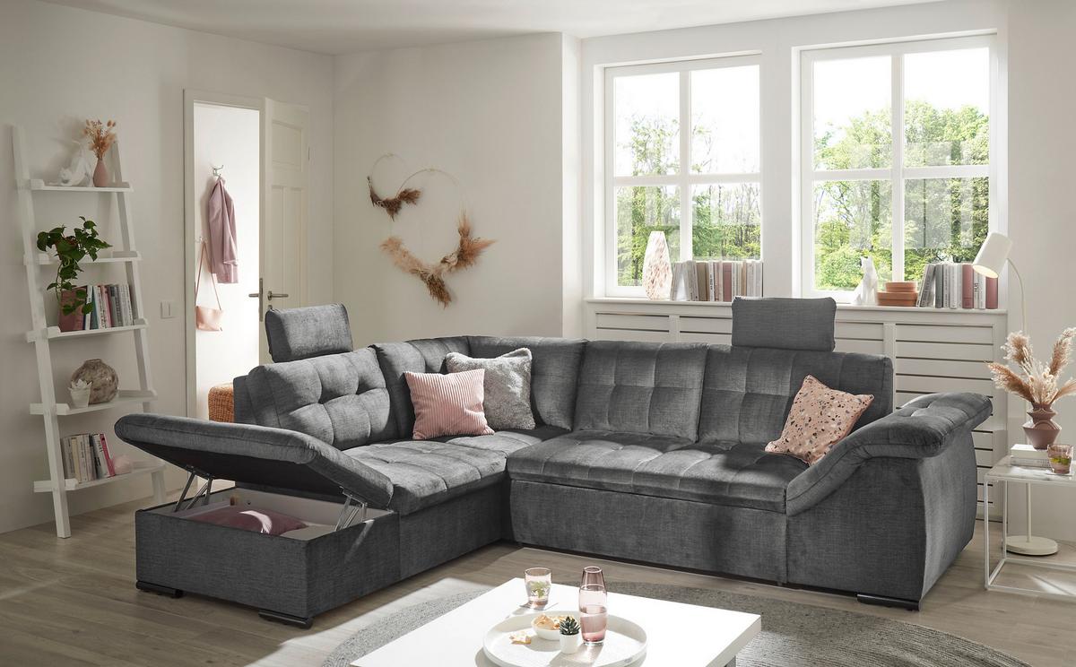 Ecksofa Estrella Grau S: 217x283 cm - Schwarz/Grau, KONVENTIONELL, Textil (217/283cm) - MID.YOU