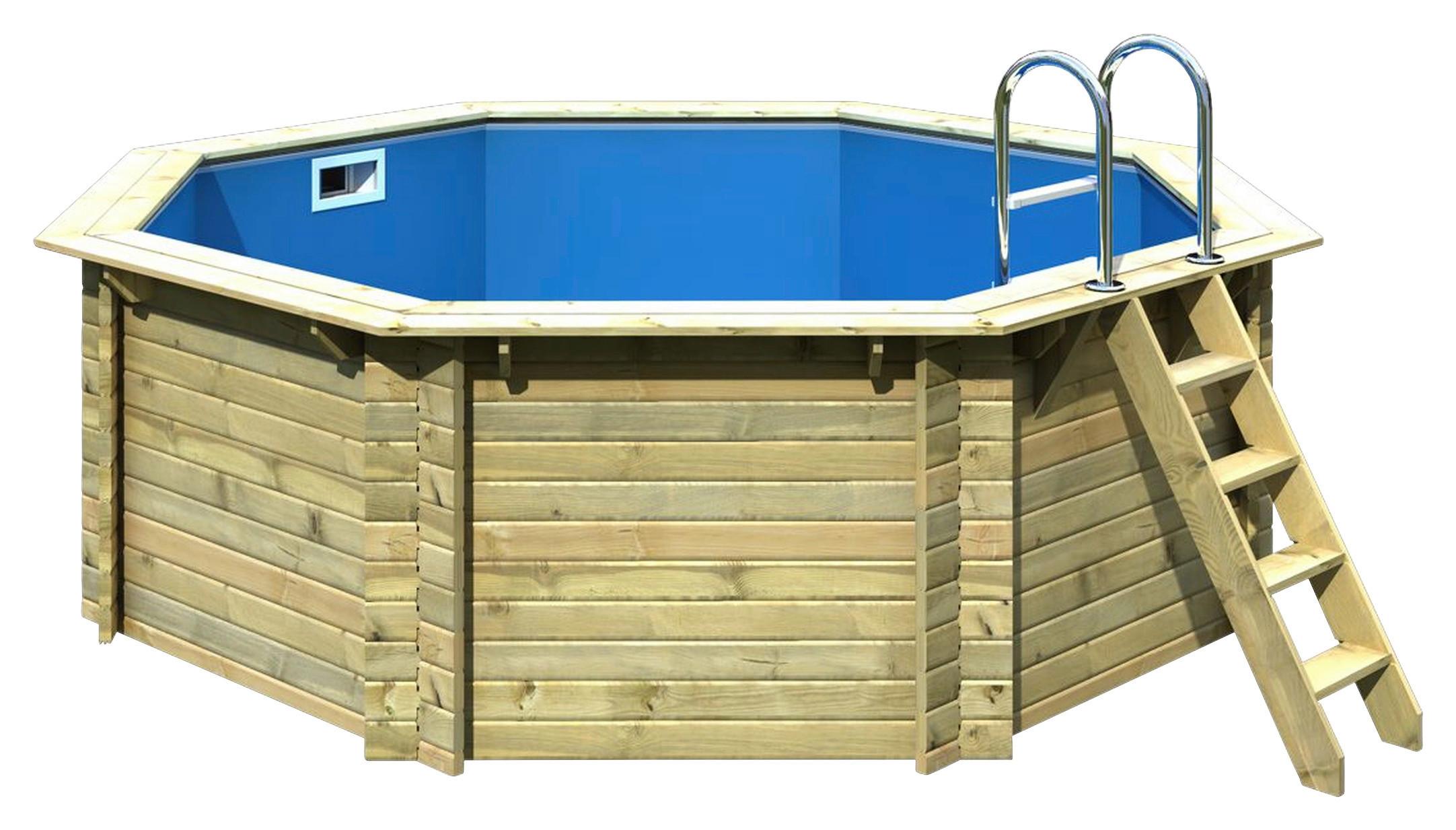 Schwimmbecken Achteckig Ibiza 1 mit Leiter, Pumpe Ø 400 cm - Blau/Naturfarben, Basics, Holz (400/124cm) - Karibu