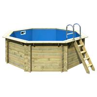 Schwimmbecken Achteckig Ibiza 1 mit Leiter, Pumpe Ø 400 cm - Blau/Naturfarben, Basics, Holz (400/124cm) - Karibu