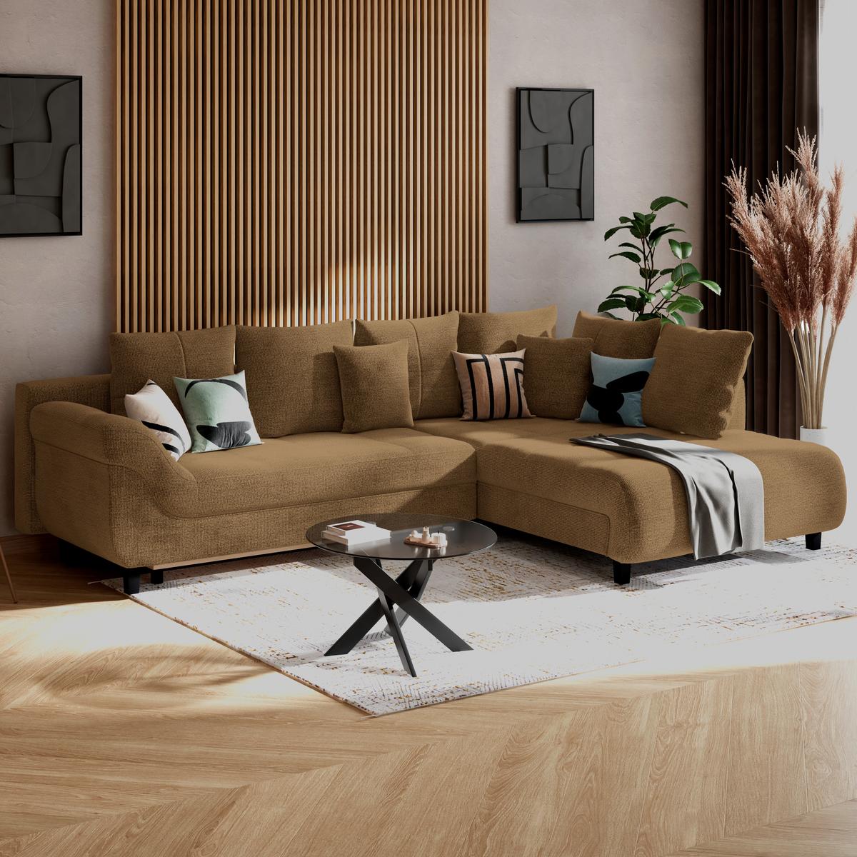 Ecksofa Mit Schlaffunktion Mendoza New Chenille 309x197cm - Rostfarben/Schwarz, KONVENTIONELL, Textil (309/197cm) - Ondega