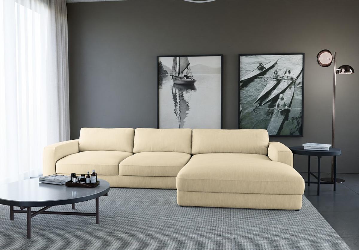 Ecksofa Bourbon, Creme S: 303x176 cm - Creme/Schwarz, MODERN, Textil (303/176cm) - Trendmanufaktur