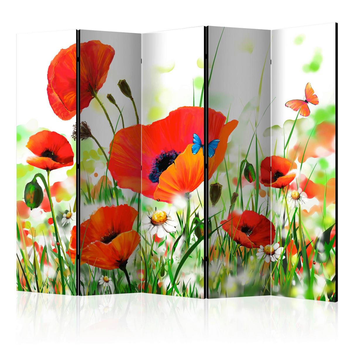 Paravent Grün Rot B: 225 Cm - Rot/Grün, Basics, Holz/Textil (225/172/3cm) - artgeist