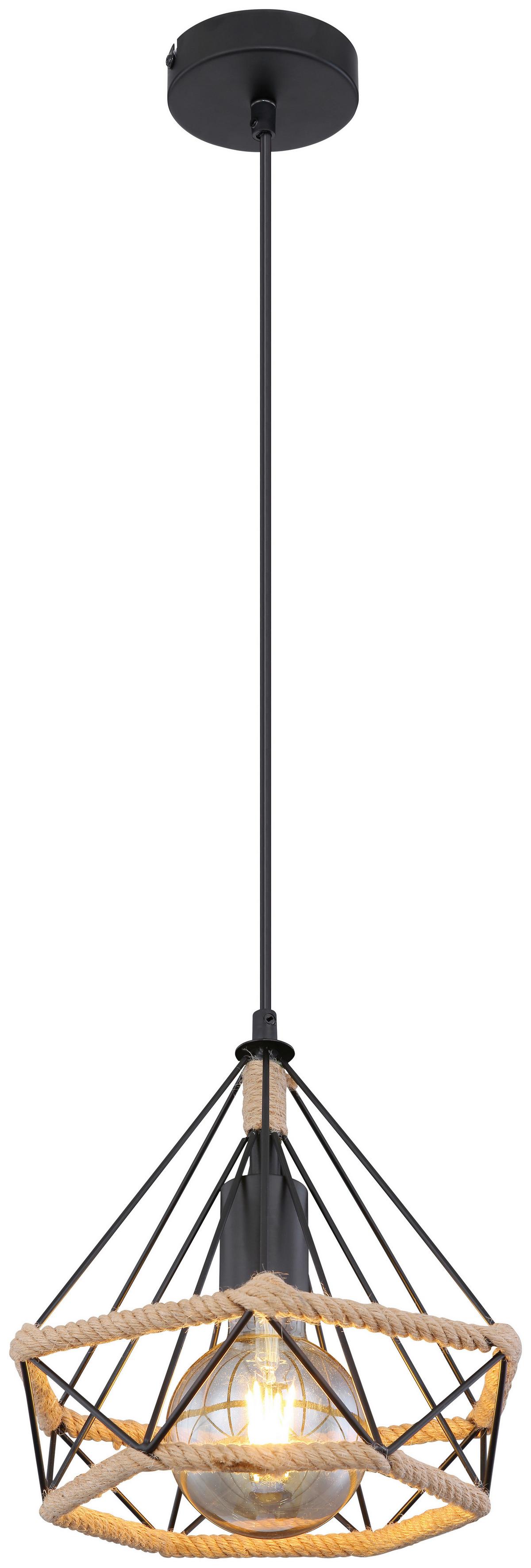 Hängeleuchte Ulleu H: 150 cm 1-Flammig - Schwarz/Braun, Natur, Naturmaterialien/Metall (25/150cm) - Globo