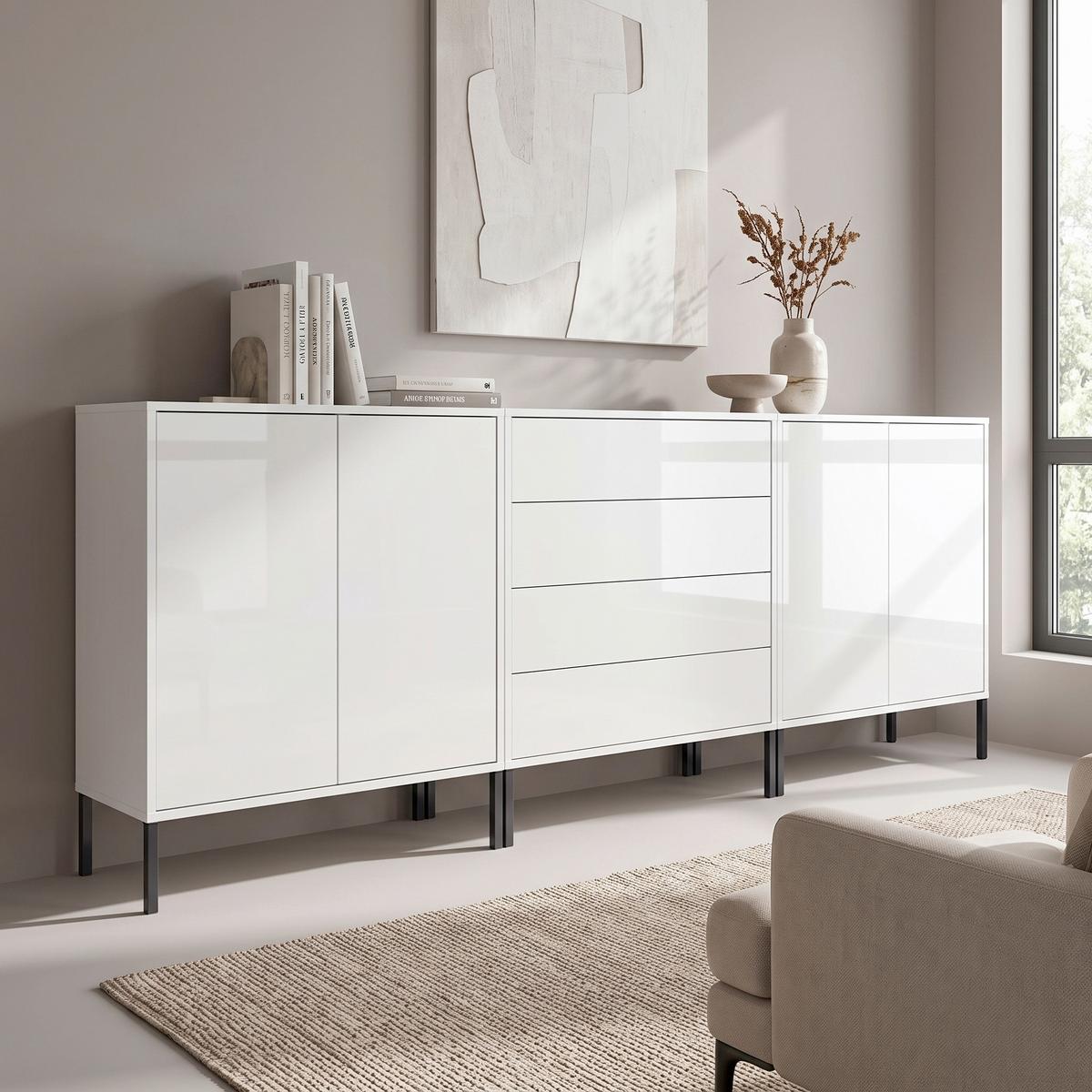 SIDEBOARD Mailand 5 B: 237 cm Weiß - Weiß Hochglanz/Anthrazit, MODERN, Holzwerkstoff (237/86/33cm) - MID.YOU