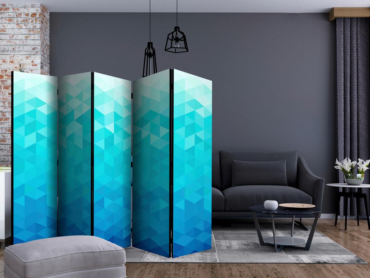 Paravent Blau Hellblau B: 225 cm - Blau/Hellblau, Basics, Holz/Kunststoff (225/172/3cm) - artgeist