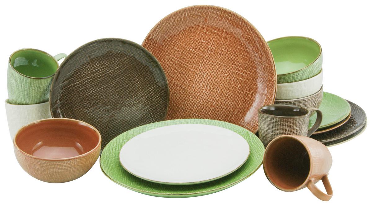 Kombiservice Keramik 4 Personen Geschirr Set - Creme/Braun, LIFESTYLE, Keramik (34/31,5/33cm) - Creatable