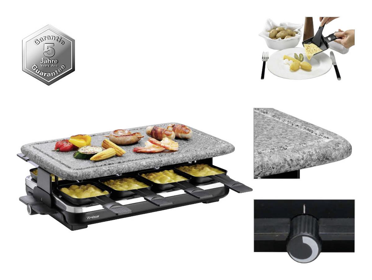 Raclette Hot Stone Mit Kunststein + 8 Grillpfännchen - Schwarz/Grau, Design, Kunststoff/Stein (45,5/27/15,5cm) - Trisa Electronics