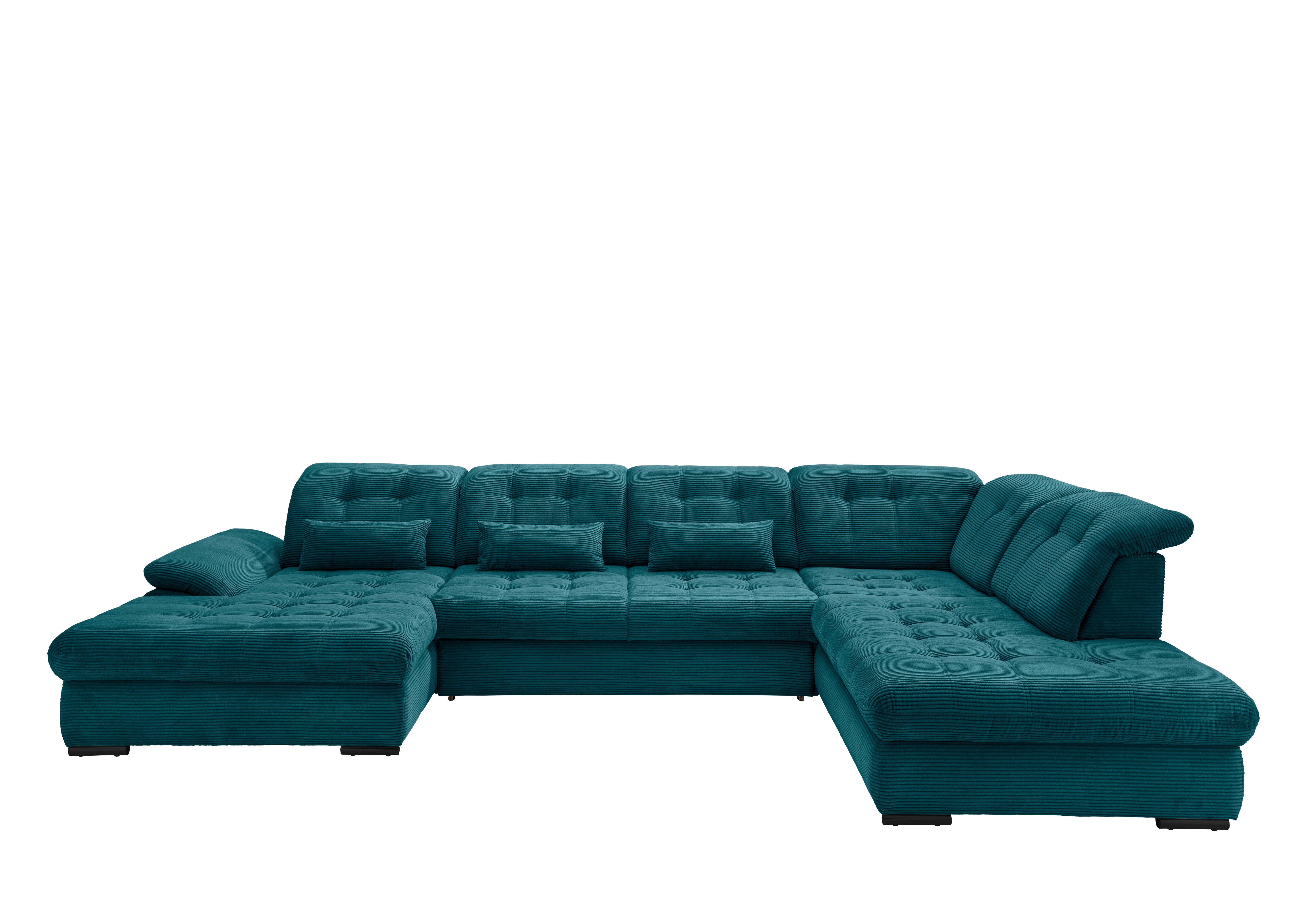 Wohnlandschaft mit Bettkasten Rigatti Petrol B: 387 cm - Petrol/Schwarz, MODERN, Textil (184/387/252cm) - Livetastic