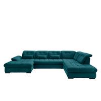 Wohnlandschaft mit Bettkasten Rigatti Petrol B: 387 cm - Petrol/Schwarz, MODERN, Textil (184/387/252cm) - Livetastic