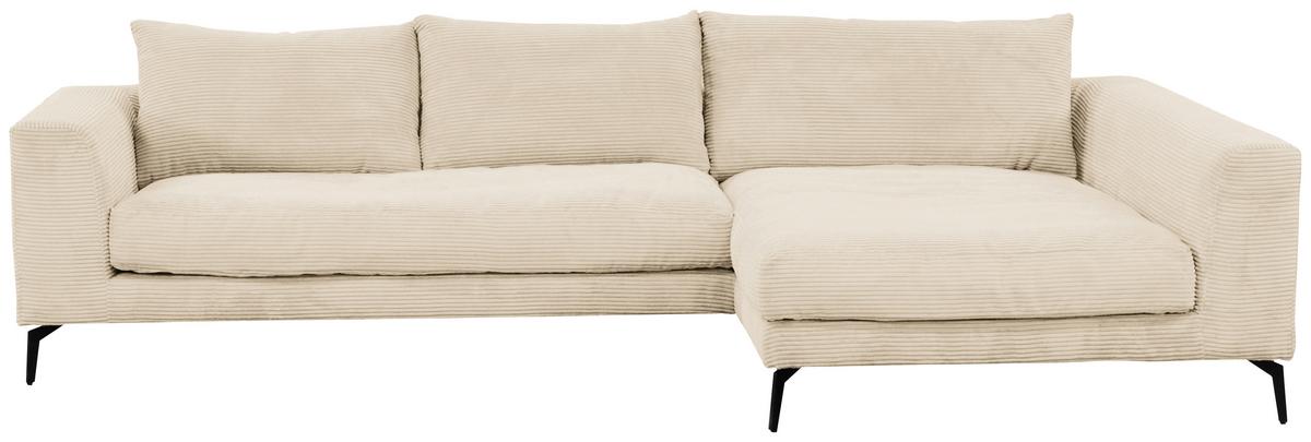 Ecksofa Berlin Cord Creme 313x172 cm - Creme/Schwarz, Design, Textil (313/172cm) - Livetastic