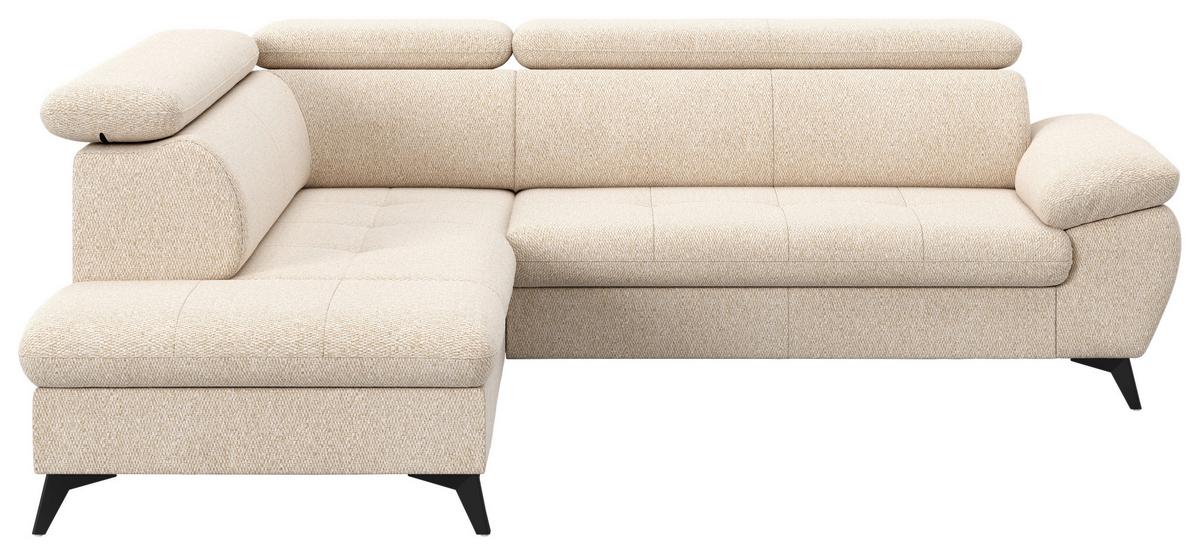 Ecksofa mit Bettfunktion Hudson, Chenille Beige - Beige/Schwarz, KONVENTIONELL, Textil (207/256cm) - Sembella