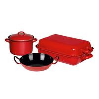 Riess Kochtopfset 5-tlg. Eisen Induktion 2 Pfannen - Rot, Basics, Metall (43/32/30cm) - Riess