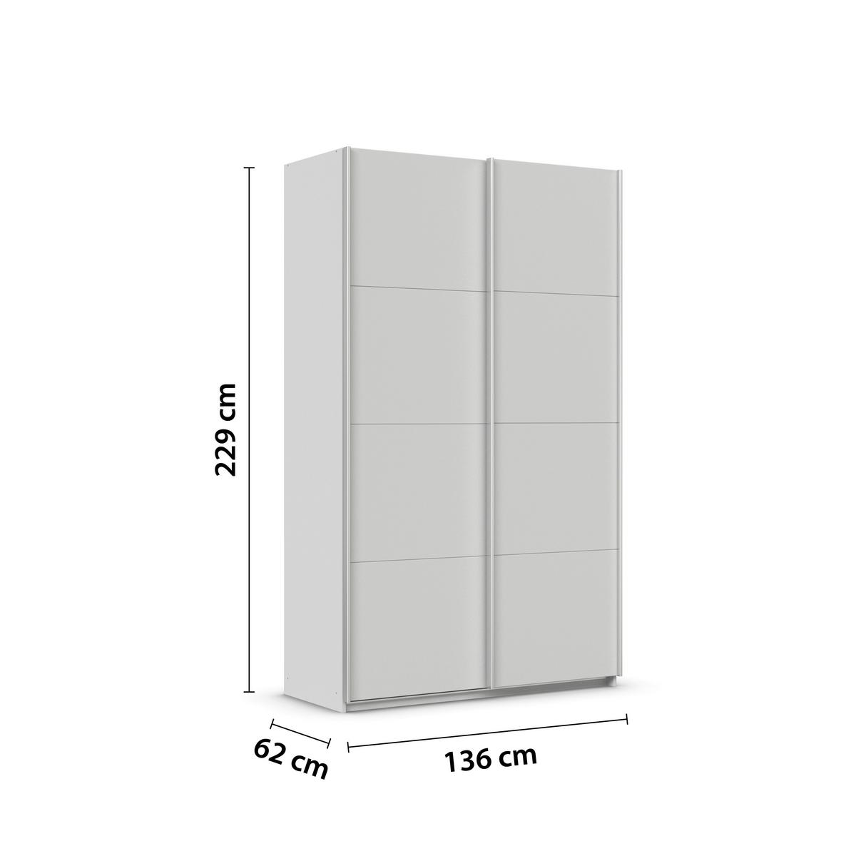 Schwebetürenschrank Feldkirch 136 Maxihöhe - Hellgrau, MODERN, Holzwerkstoff (136/229/62cm)
