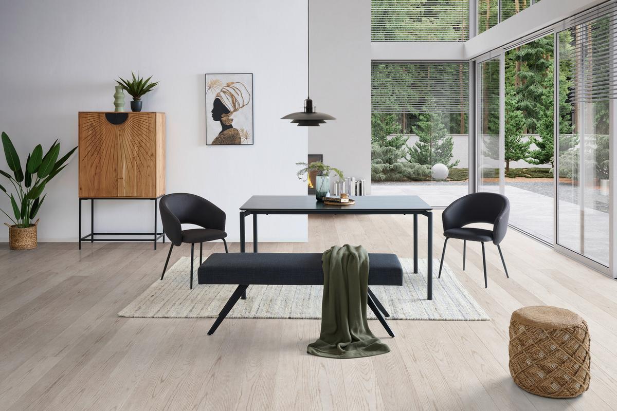 Sitzbank Andros dunkelgrau, B: 140cm - Dunkelgrau/Schwarz, KONVENTIONELL, Textil/Metall (140/49/47cm) - Livetastic