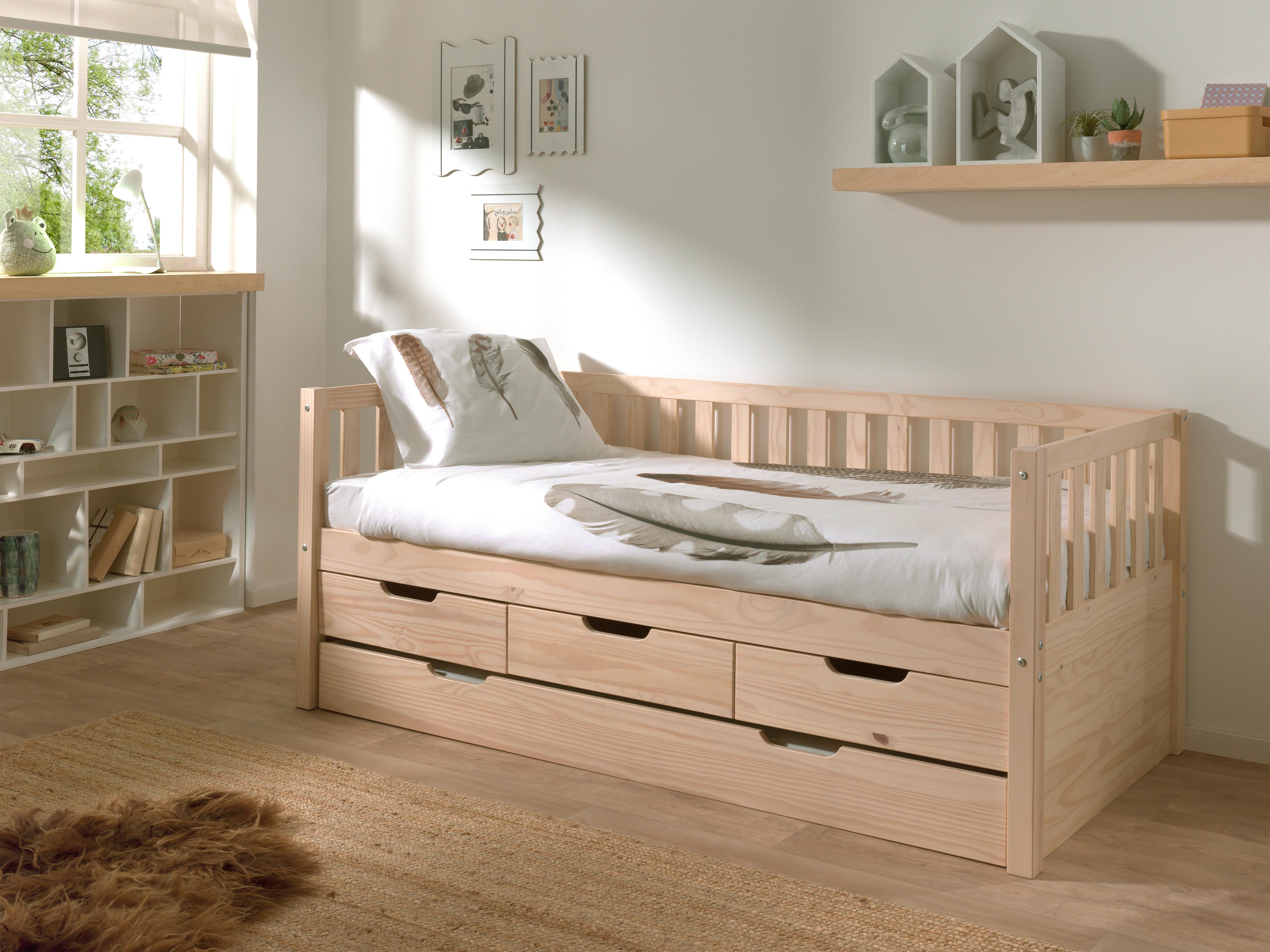 Ausziehbett Kiefer +lattenrost 90x200 cm Fritz Kieferfarben - Kieferfarben, MODERN, Holz/Holzwerkstoff (90/200cm) - MID.YOU