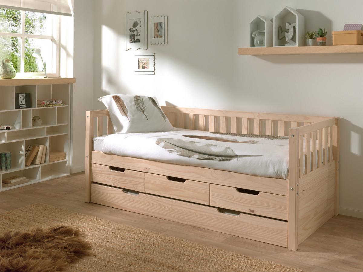 Ausziehbett Kiefer +lattenrost 90x200 cm Fritz Kieferfarben - Kieferfarben, MODERN, Holz/Holzwerkstoff (90/200cm) - MID.YOU