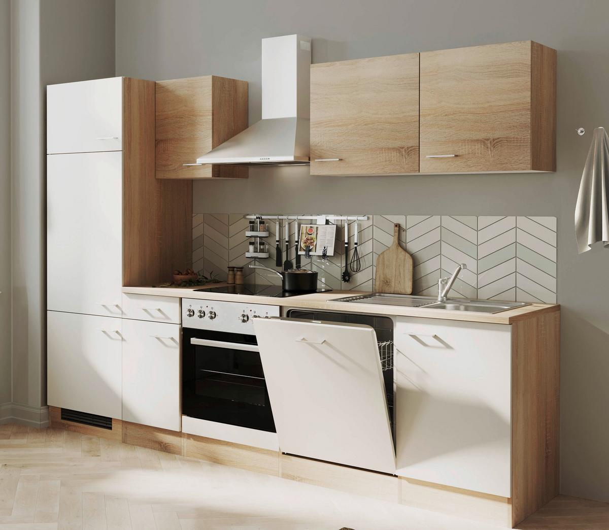 Küchenblock Samoa-G - Weiß/Sonoma Eiche, KONVENTIONELL, Holzwerkstoff (270/200/60cm) - FlexWell